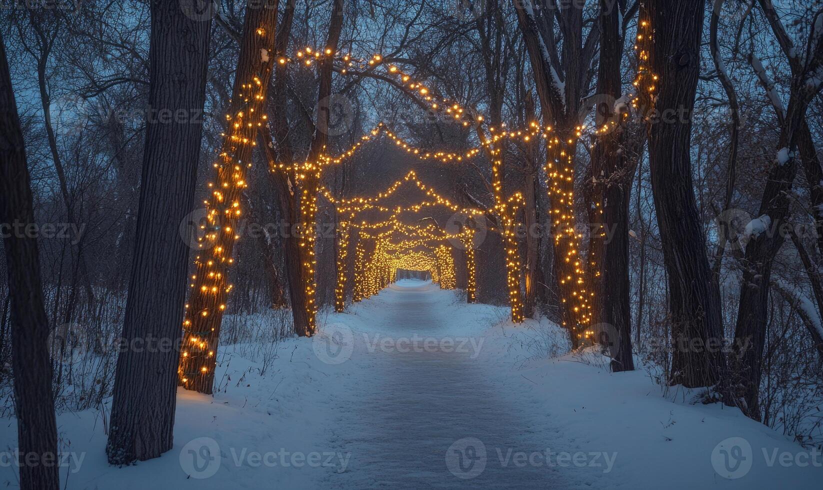 A walkway with lights on it photo