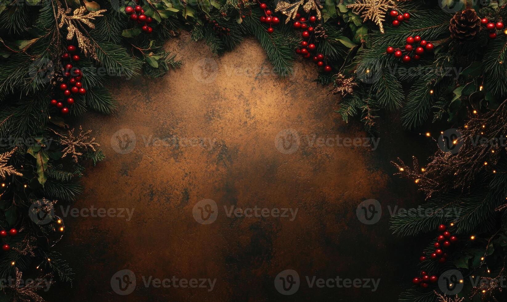 A Christmas tree with red berries and gold leaves photo