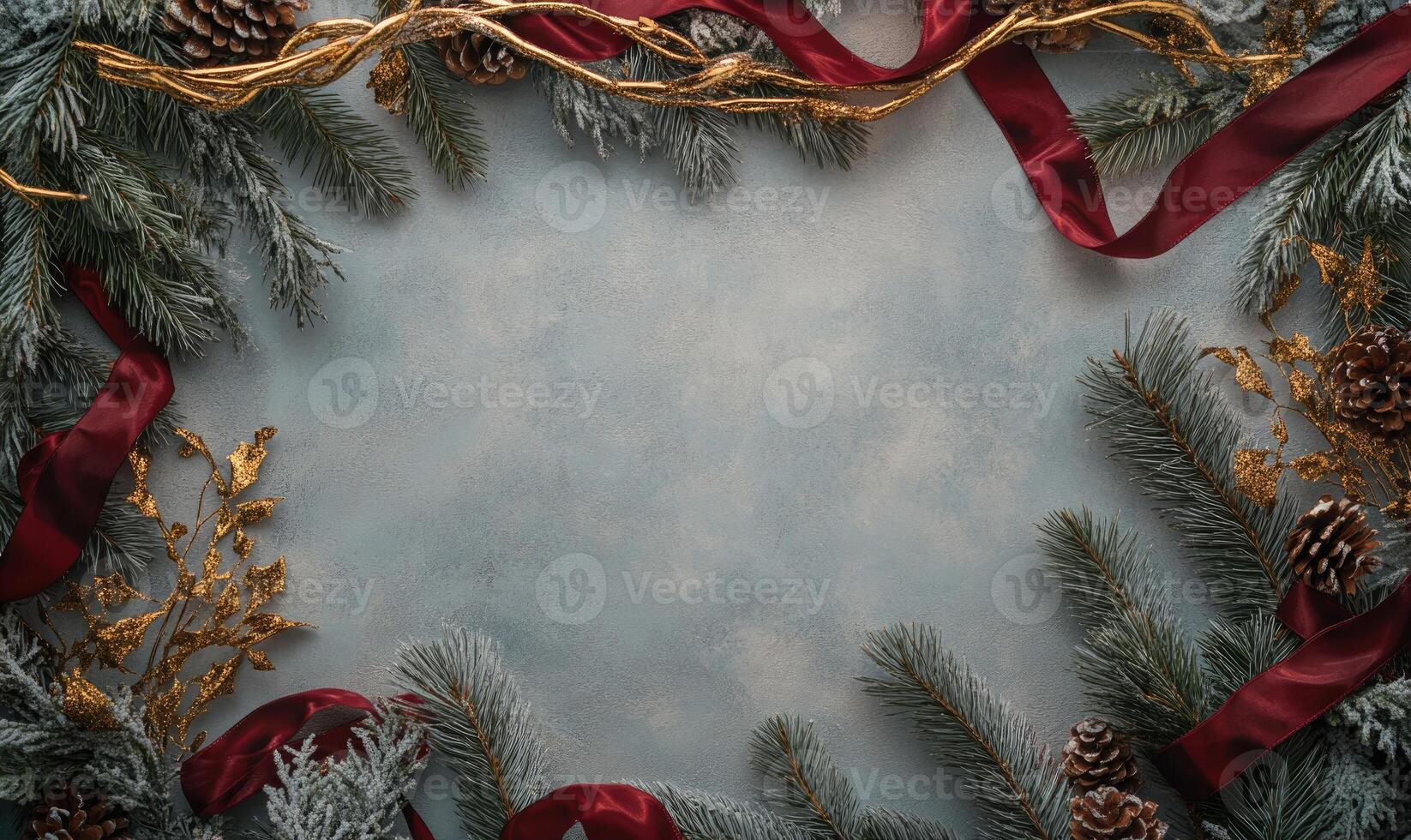 A Christmas tree with red ribbon and pine cones photo