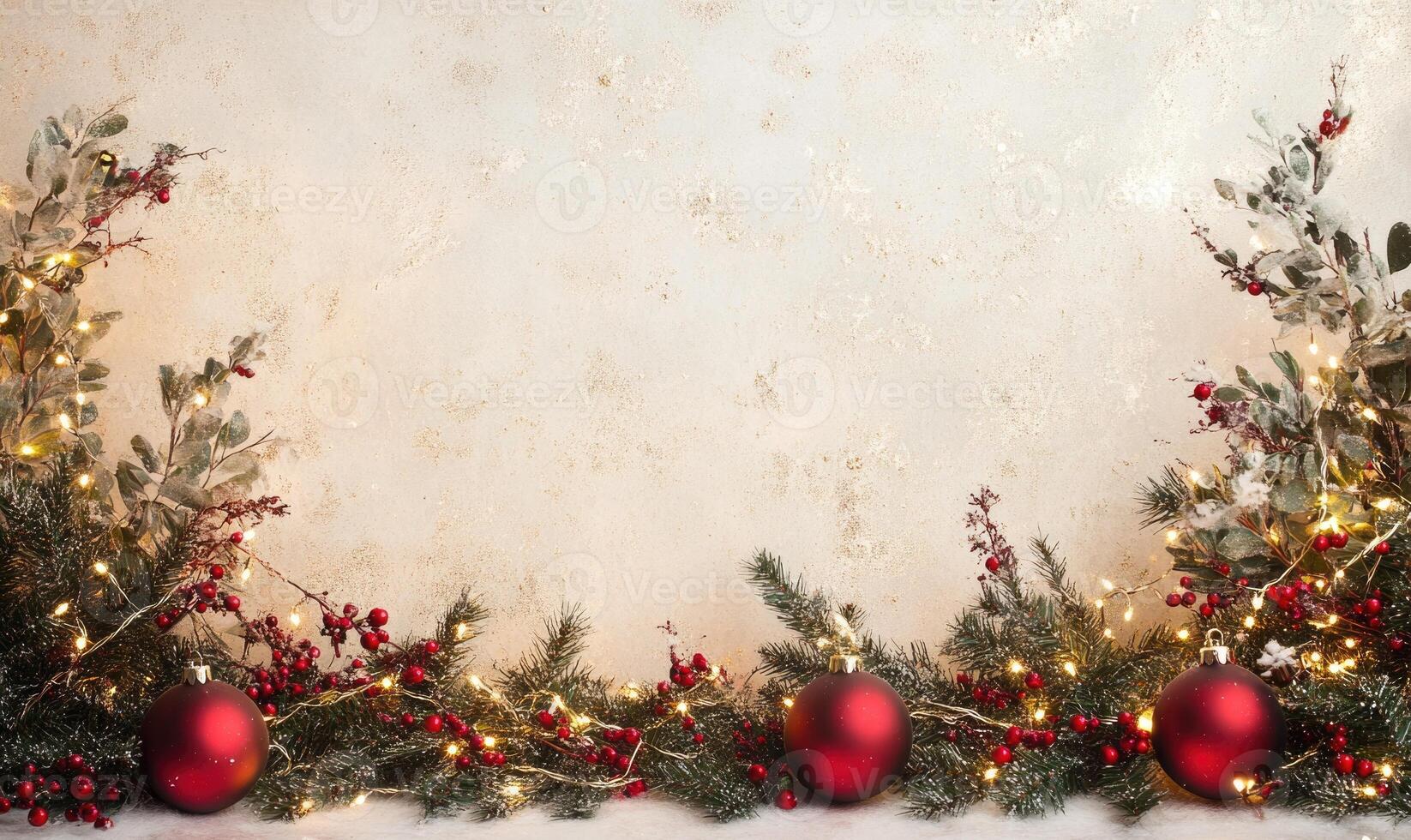 A white background with red and green Christmas decorations photo
