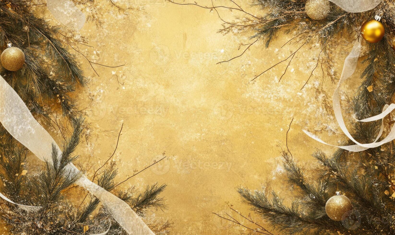 A gold background with a tree branch and a ribbon photo