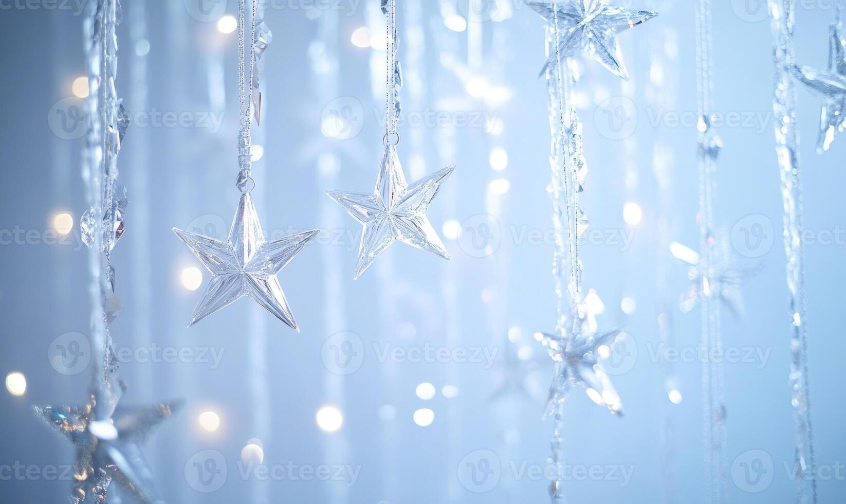 A blue background with a bunch of stars hanging from the ceiling photo