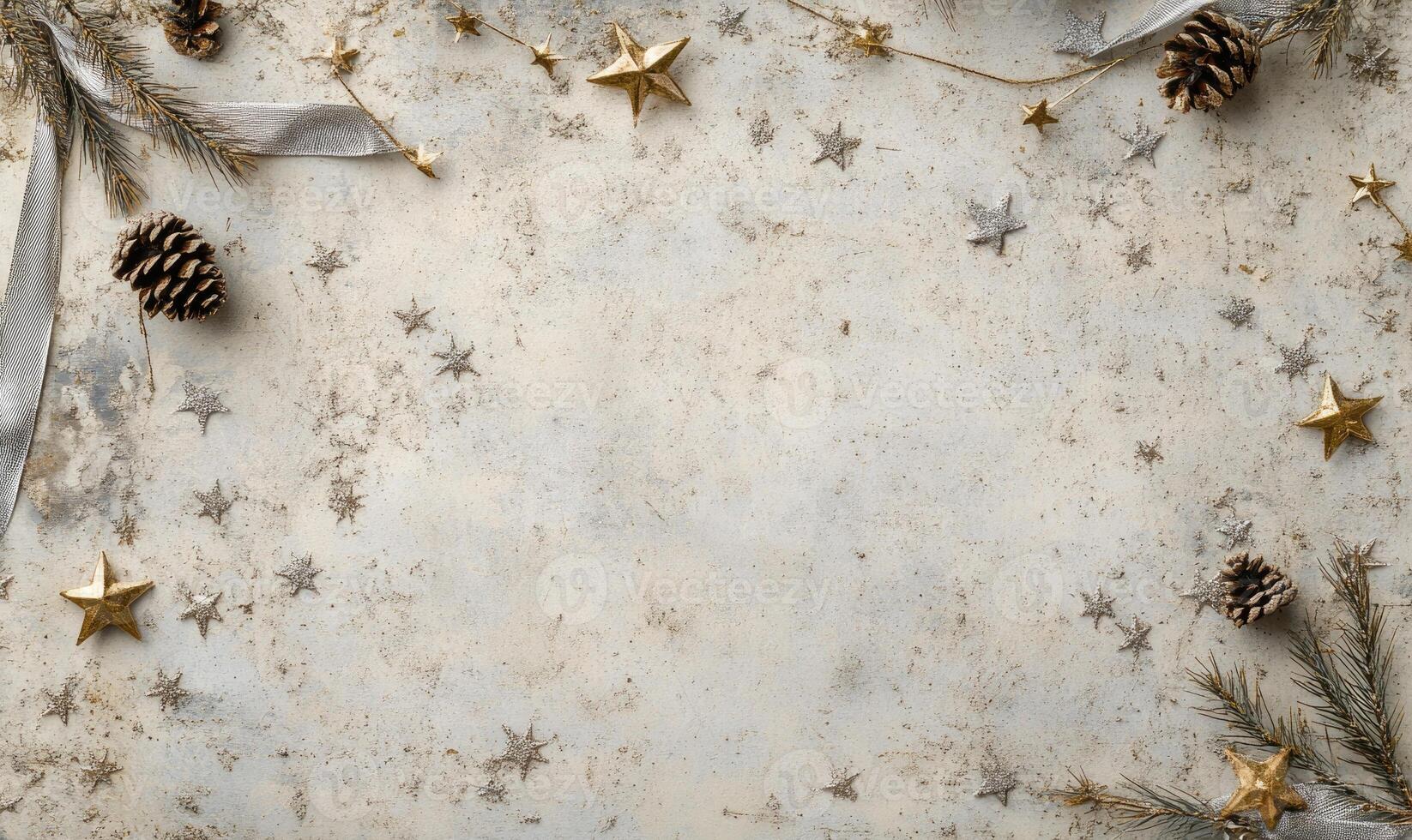 A white background with a bunch of stars and pine cones photo