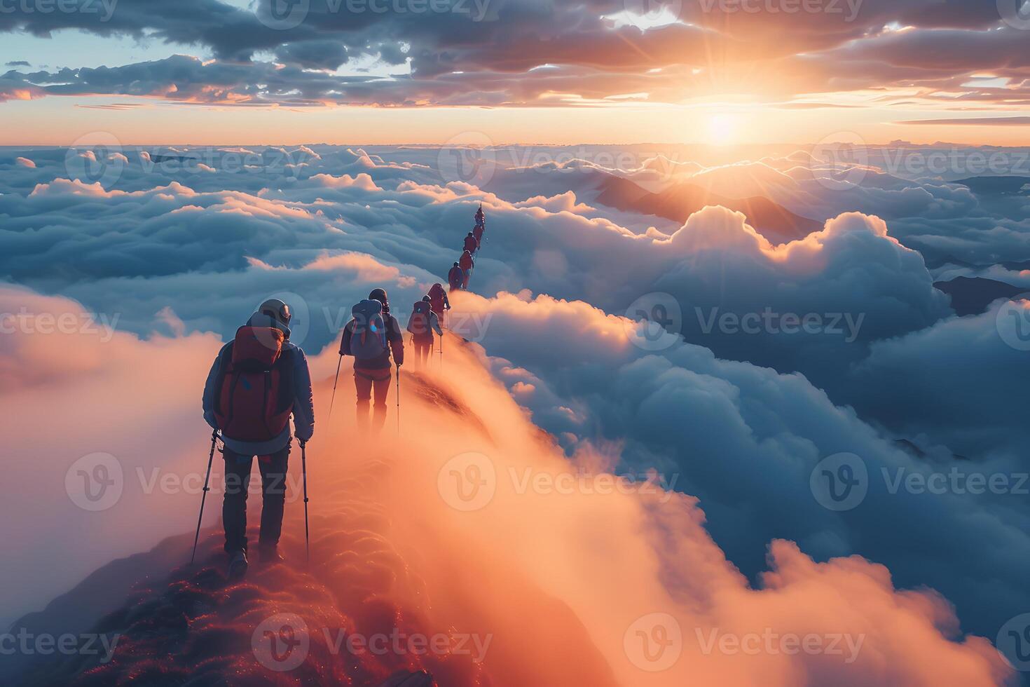 Adventurous Sunrise Mountain Trekking Above the Clouds photo