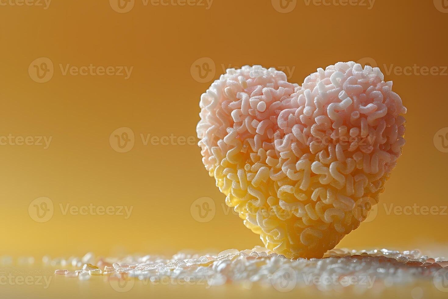 Heart-Shaped Ice Cream on Yellow Background - Summer Dessert Concept photo