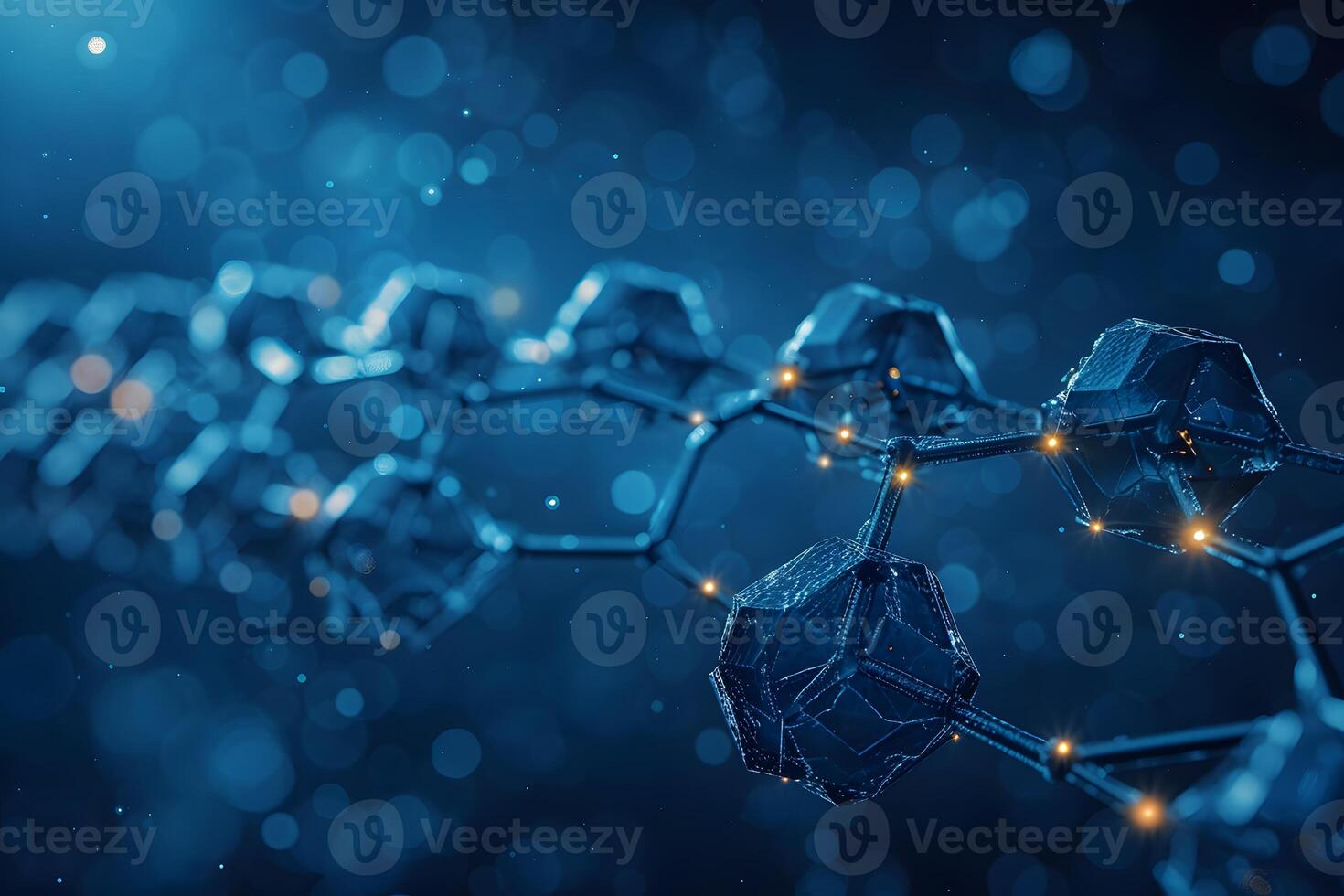 Molecular Structure on Abstract Blue Background with Focus on Science and Technology photo
