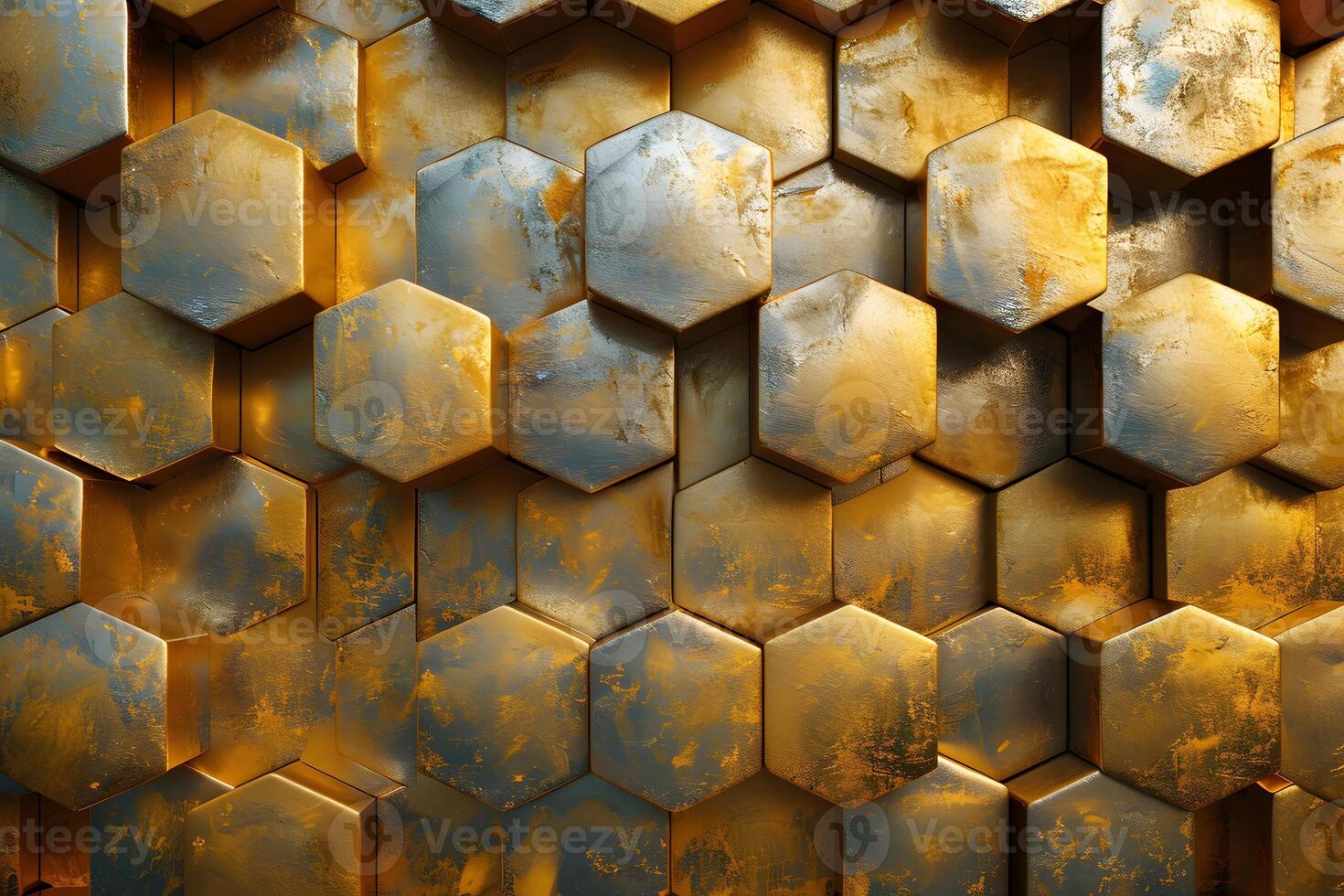 Golden Hexagon Geometry with Metallic Texture for Modern Interior Design and Abstract Art photo