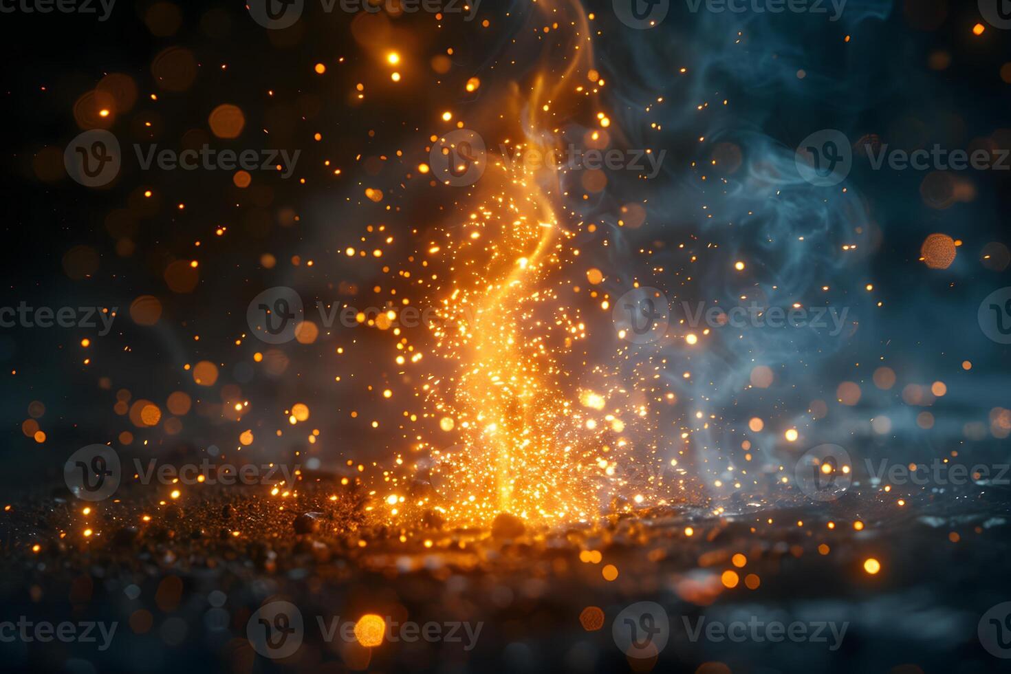 Vibrant Sparks and Glowing Embers Illuminating a Dark Background photo