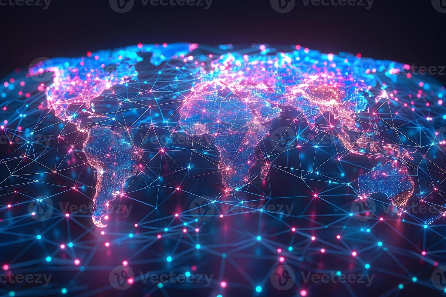 Global Digital Network Connectivity Illuminated World Map in Neon Light Design photo
