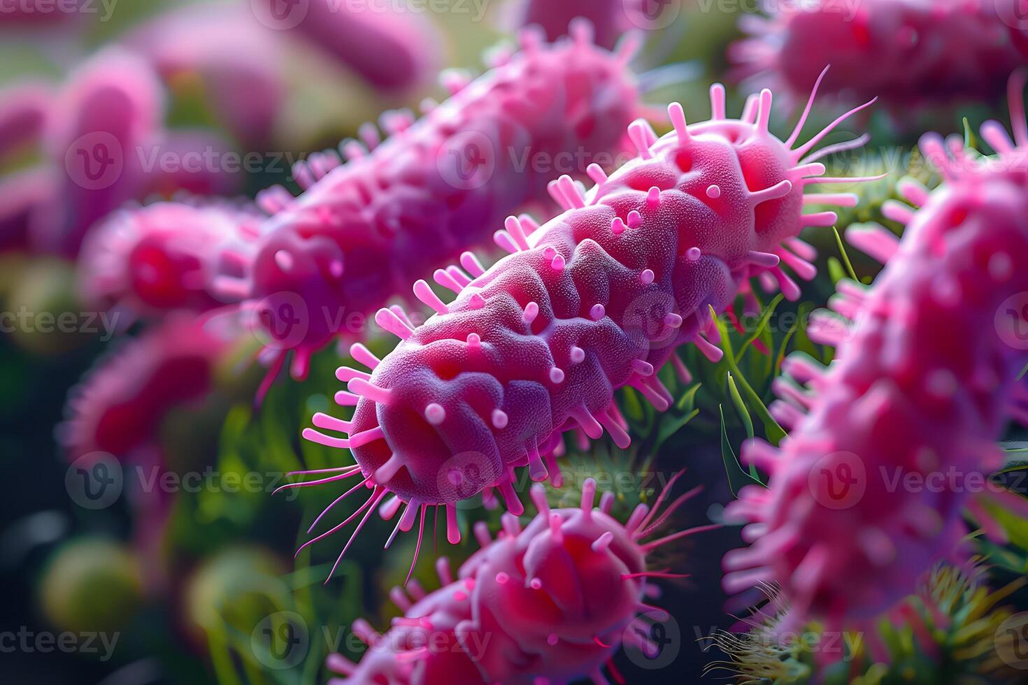 Colorful Microscopic View of Bacteria Under Magnification for Scientific Use photo