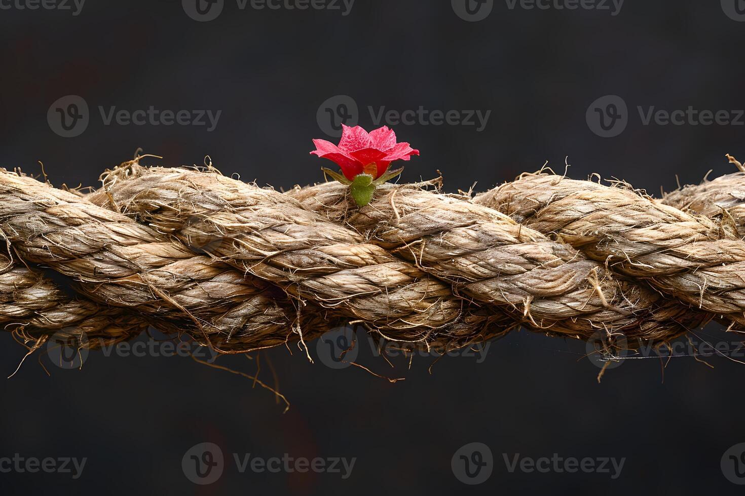 Strength and Fragility Red Flower on Thick Rope for Strength and Balance Concepts photo