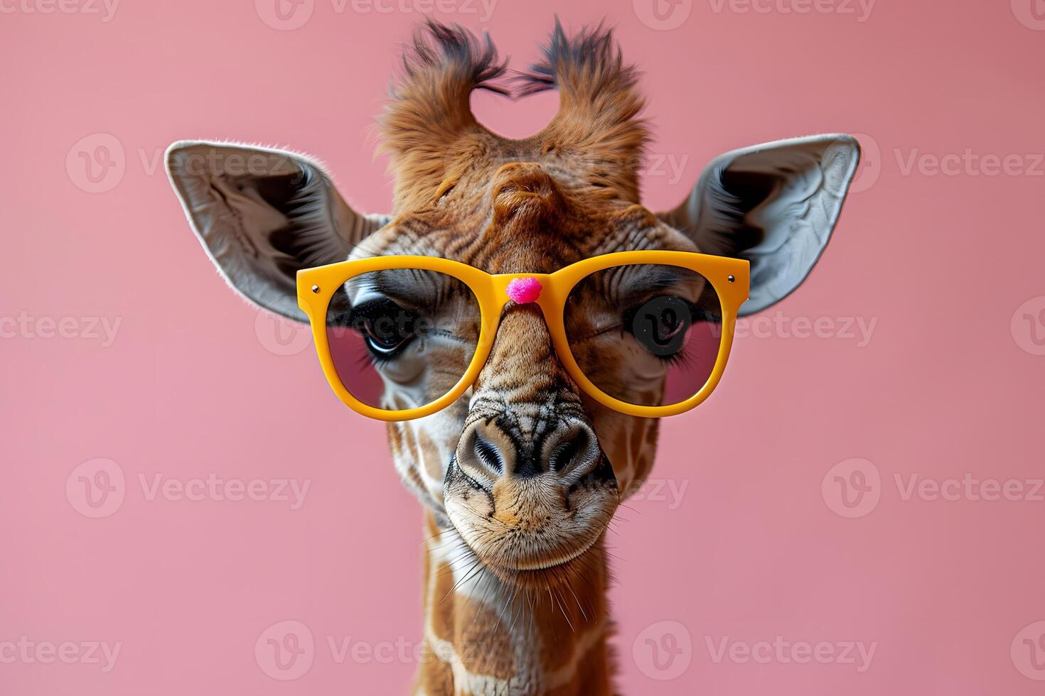 Quirky Giraffe with Sunglasses on Pink Background for Fun and Whimsical Designs photo