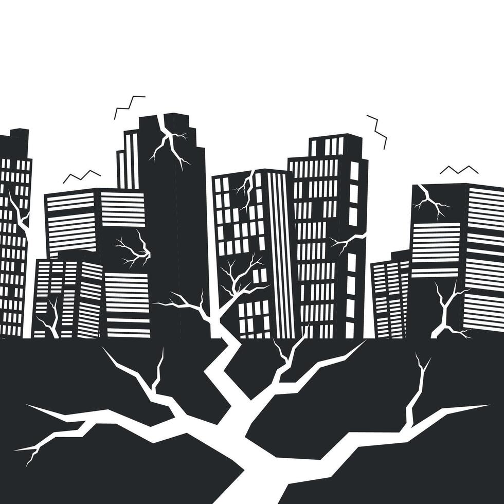 Earthquake icon in the city. Destruction of skyscrapers. Emergency situation. White background. vector