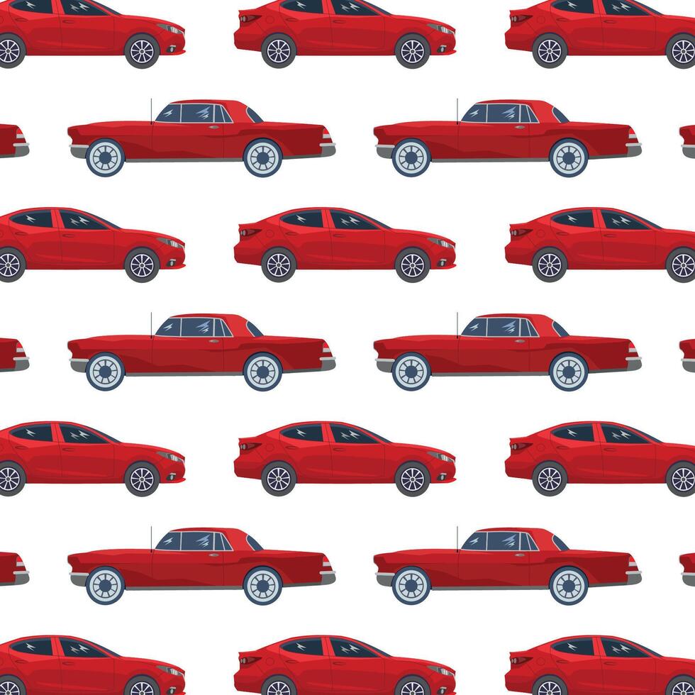 Seamless pattern of red cars on a white background. vector
