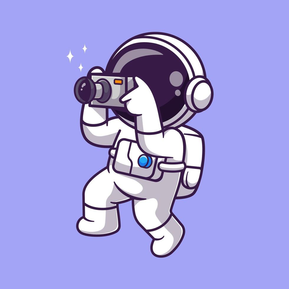 Cute Astronaut Taking Picture With Camera In Space Cartoon vector