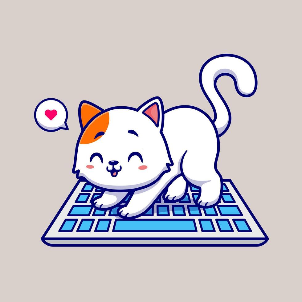 Cute Cat Playing On Keyboard Computer Cartoon vector