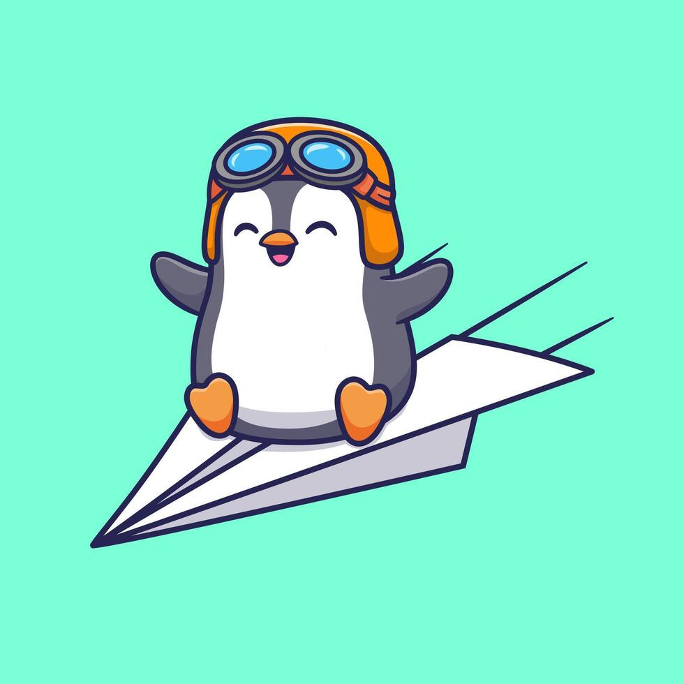 Cute Penguin Riding Paper Plane Cartoon vector