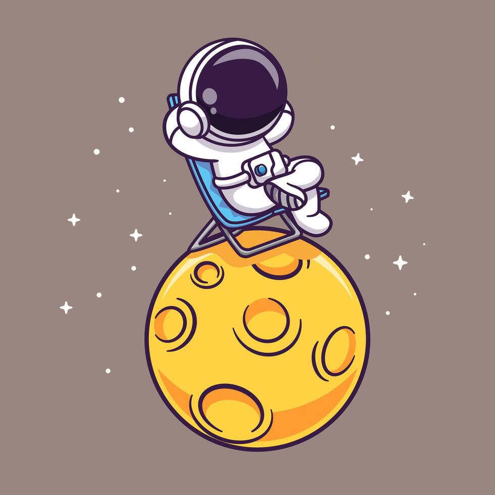 Cute Astronaut Sitting And Relaxation On Moon Cartoon vector