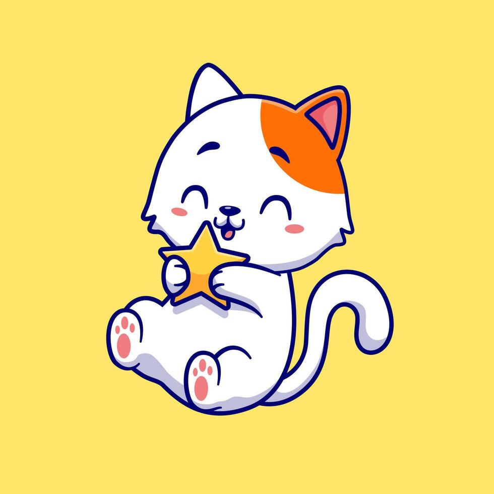 Cute Cat Playing With Star Cartoon vector