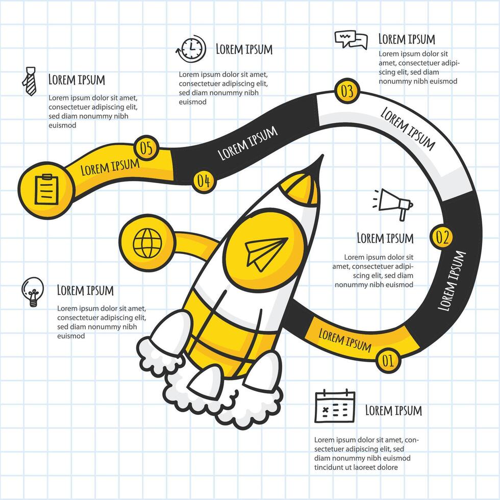 Infographic hand drawn professional steps With Yellow Color vector