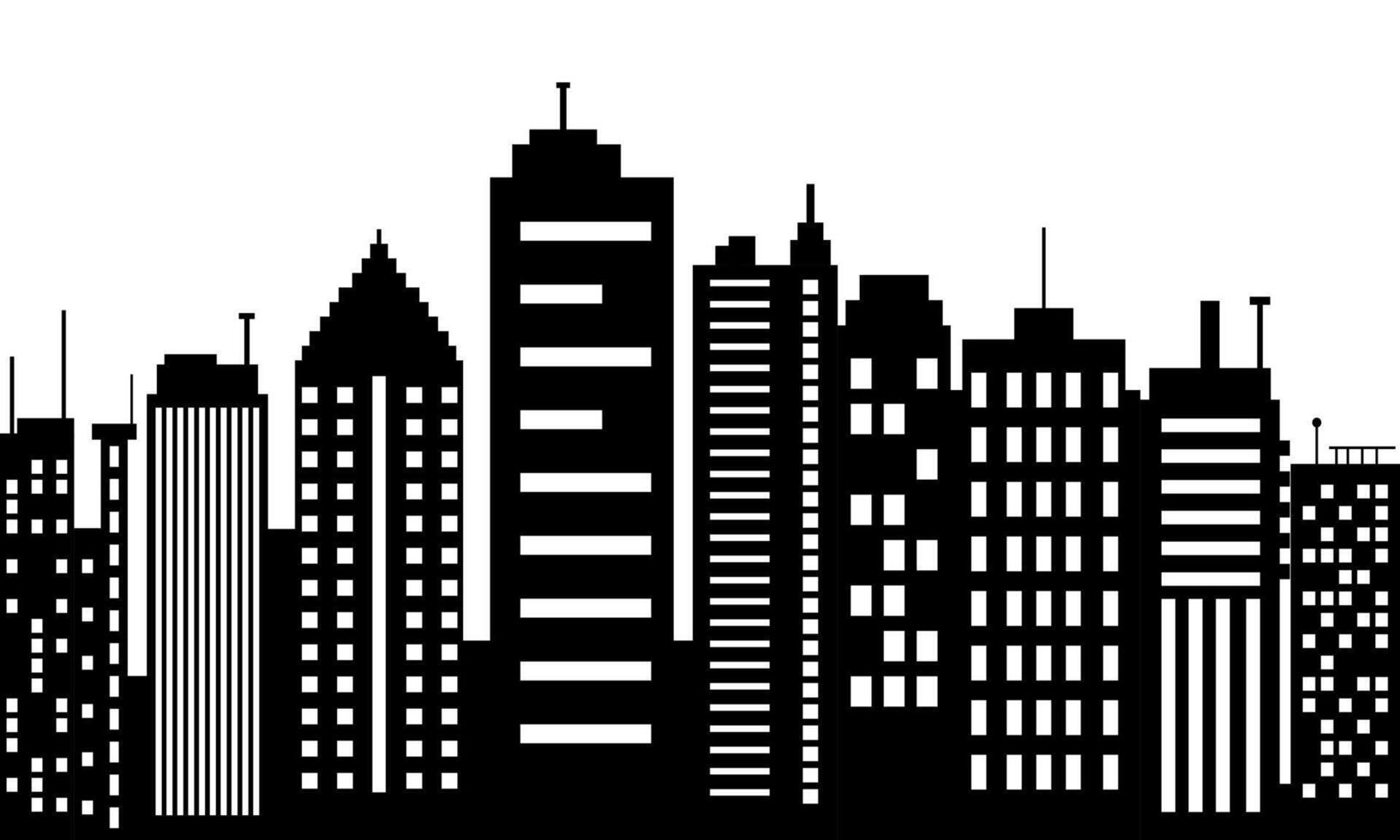 Silhouette of City Skyline with Skyscrapers and High-Rise Buildings in Black and White vector