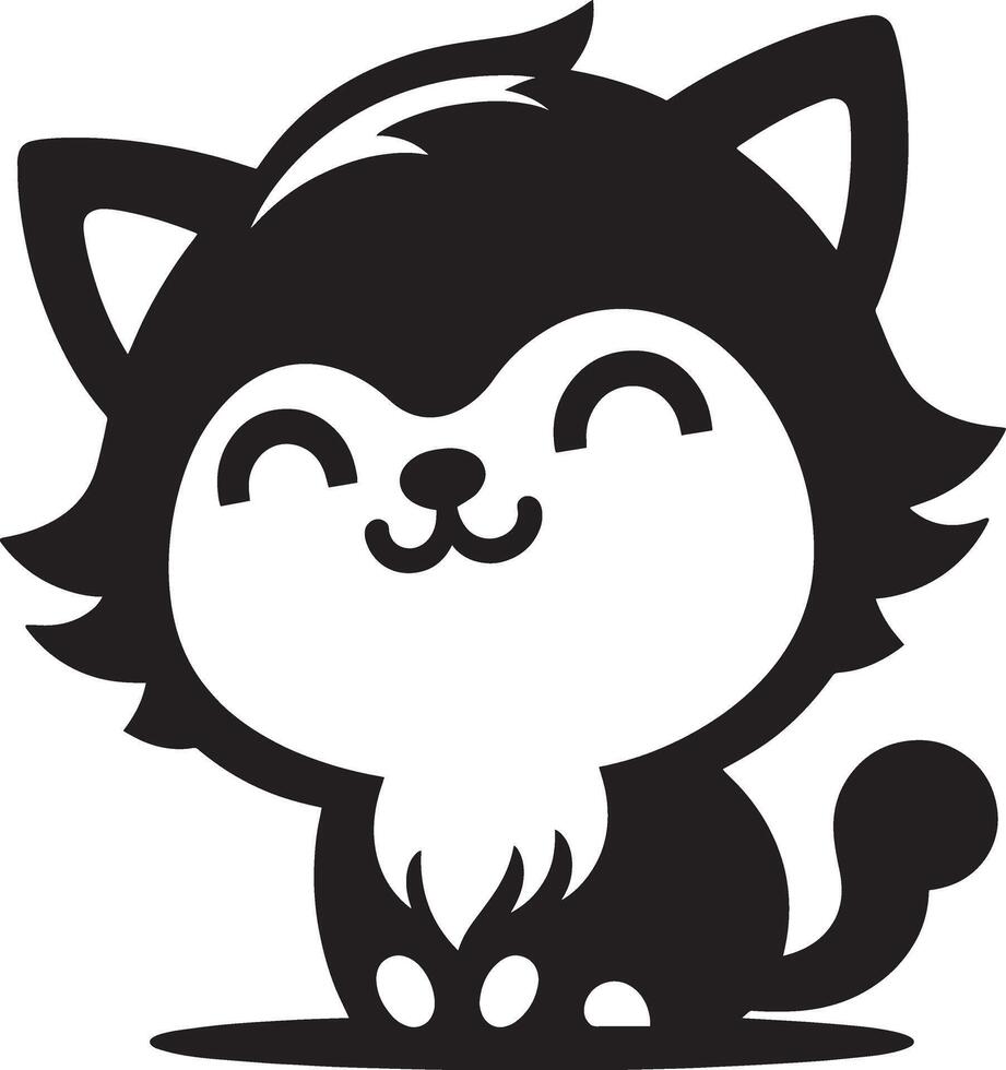 black and cartoon drawing of a cat with a black head and a white background silhouette art style clipart vector