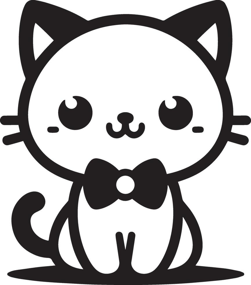 a drawing of a cat with a bow tie on it silhouette art style outline vector