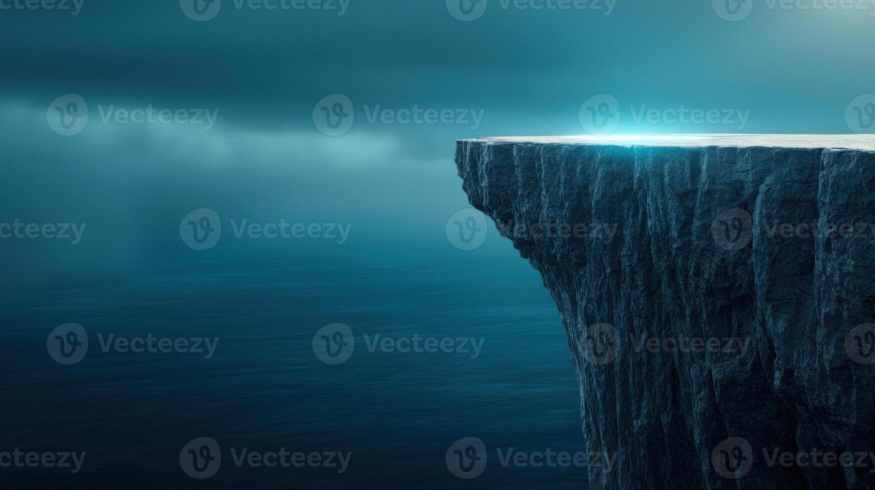 serene cliffside view with shimmering edge over calm waters photo
