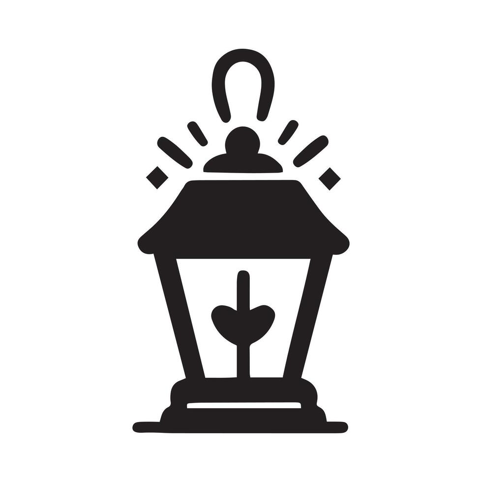 a black and white image of a lamp with candle silhouette art style vector