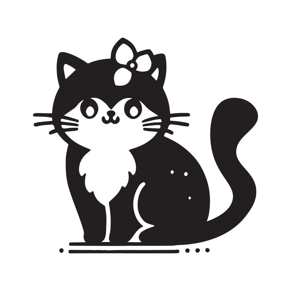 Cute black cat silhouette art style vector