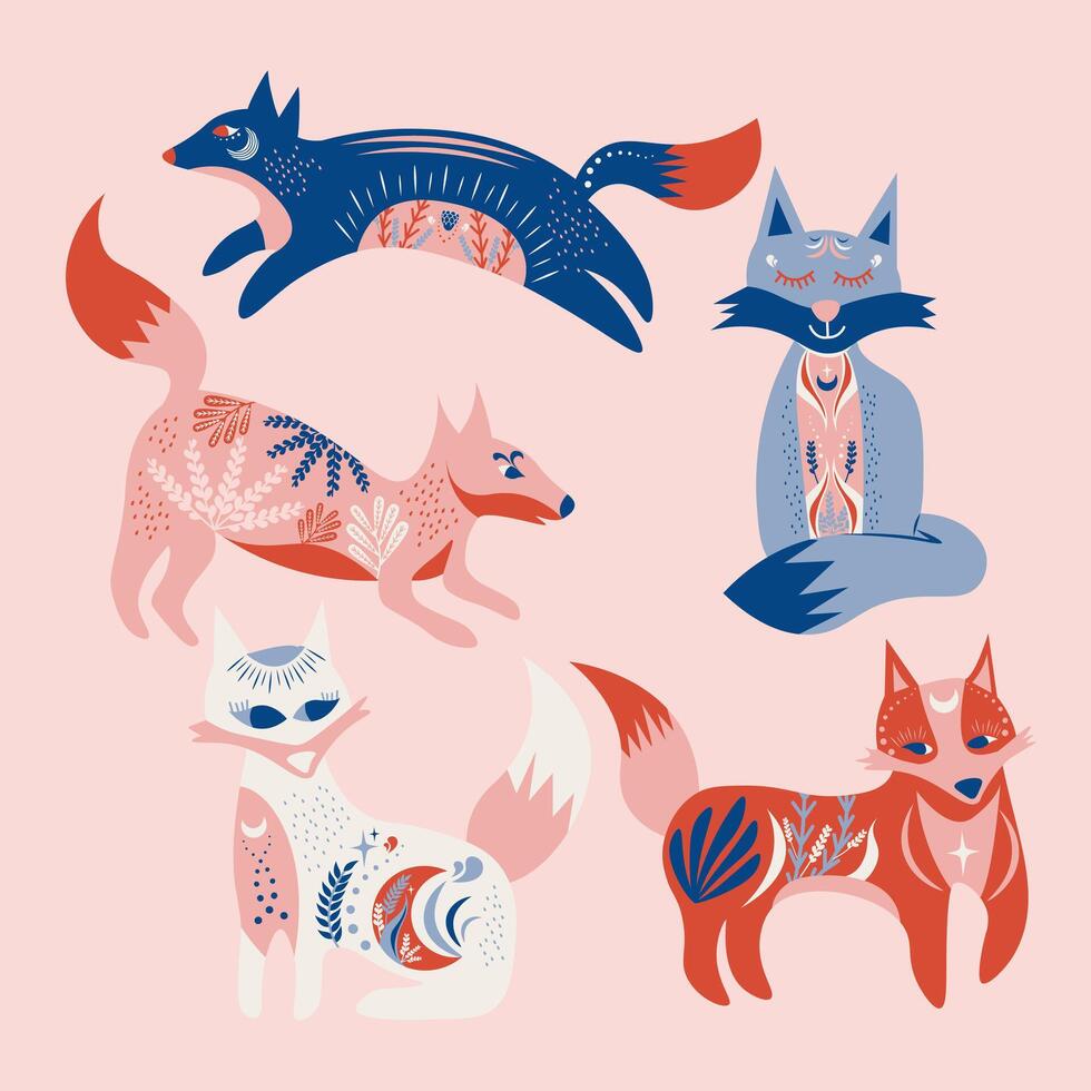 Folk Art Animal Fox Design Element vector