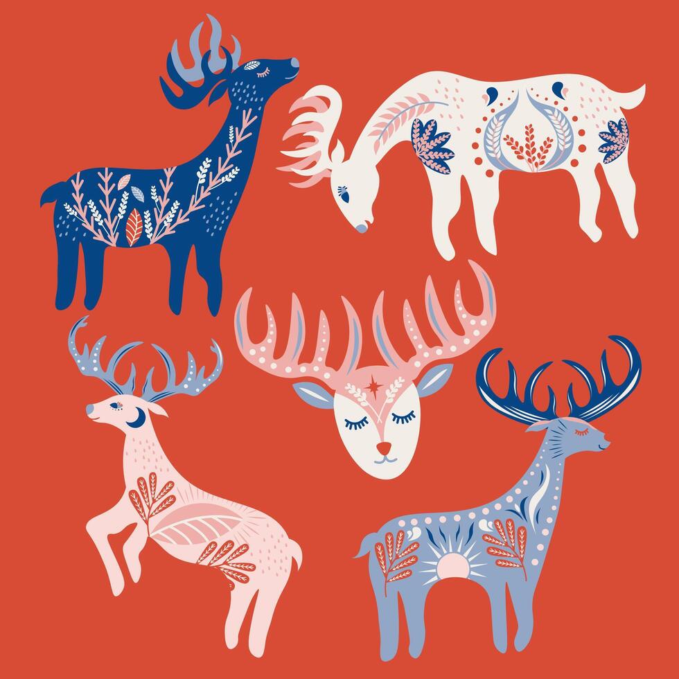 Folk Art Animal Deer Design Element vector