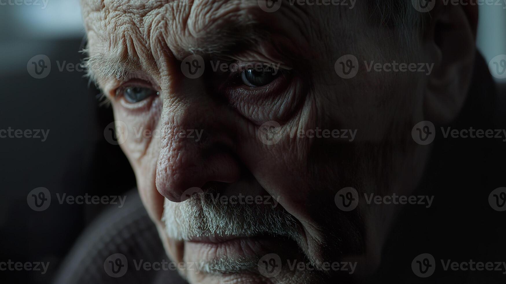 Portrait of Senior Man with Tear, Reflecting on Fading Memories photo