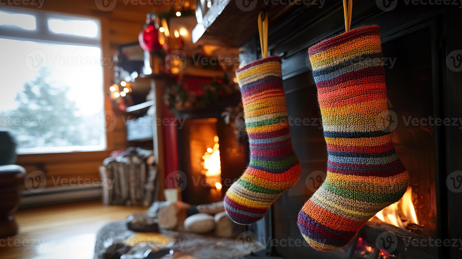 pcycled Christmas Stockings by the Fireplace photo