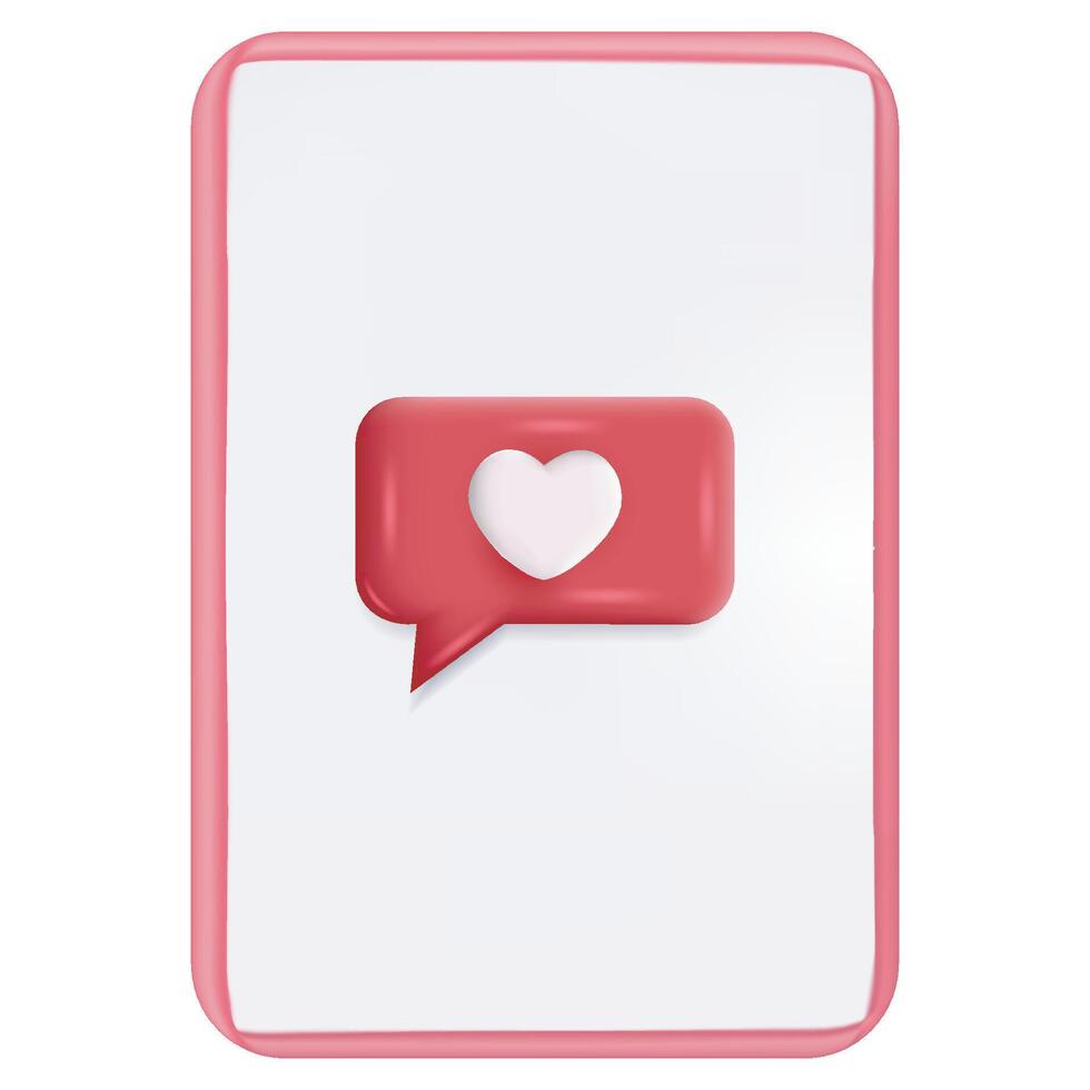 3D Mobile phone with heart on white background vector