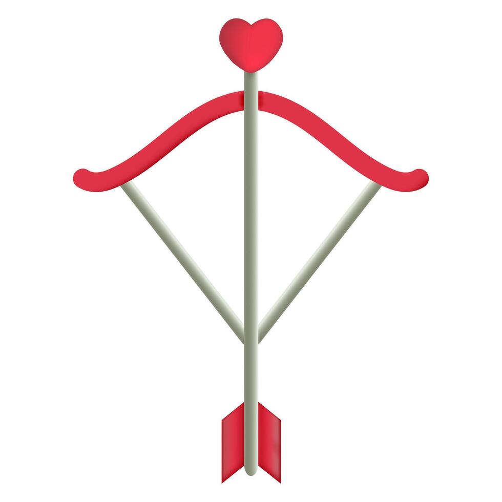 3D Cupid bow with arrow and heart vector