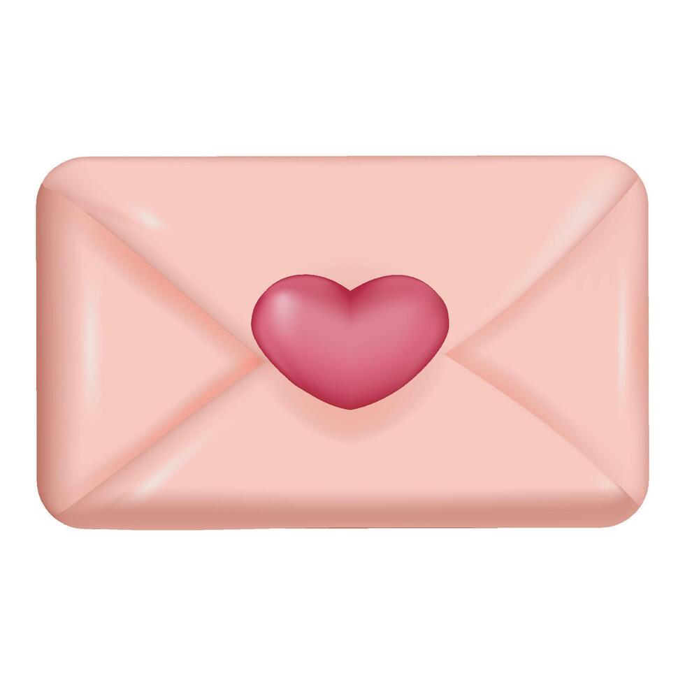 3D envelope with red heart on white background vector