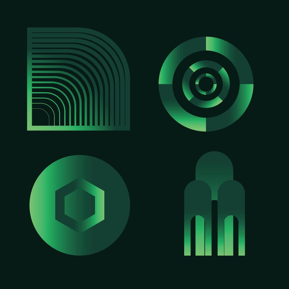 four green geometric icons vector