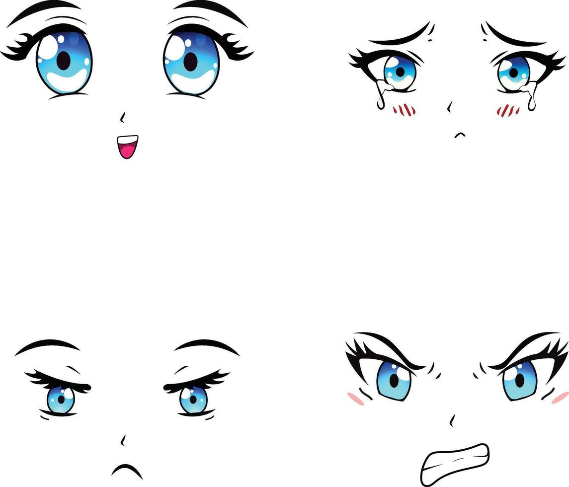 Scared anime face isolated on a white background manga style illustration vector