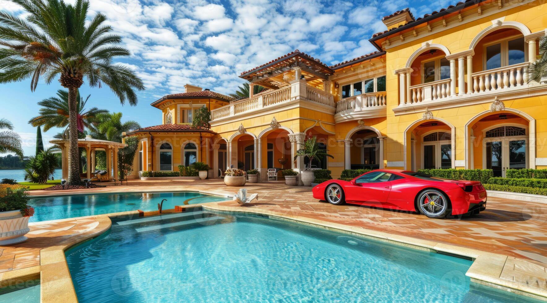 Luxury modern villa. Expensive lifestyle in a private modern house with luxurious architecture photo