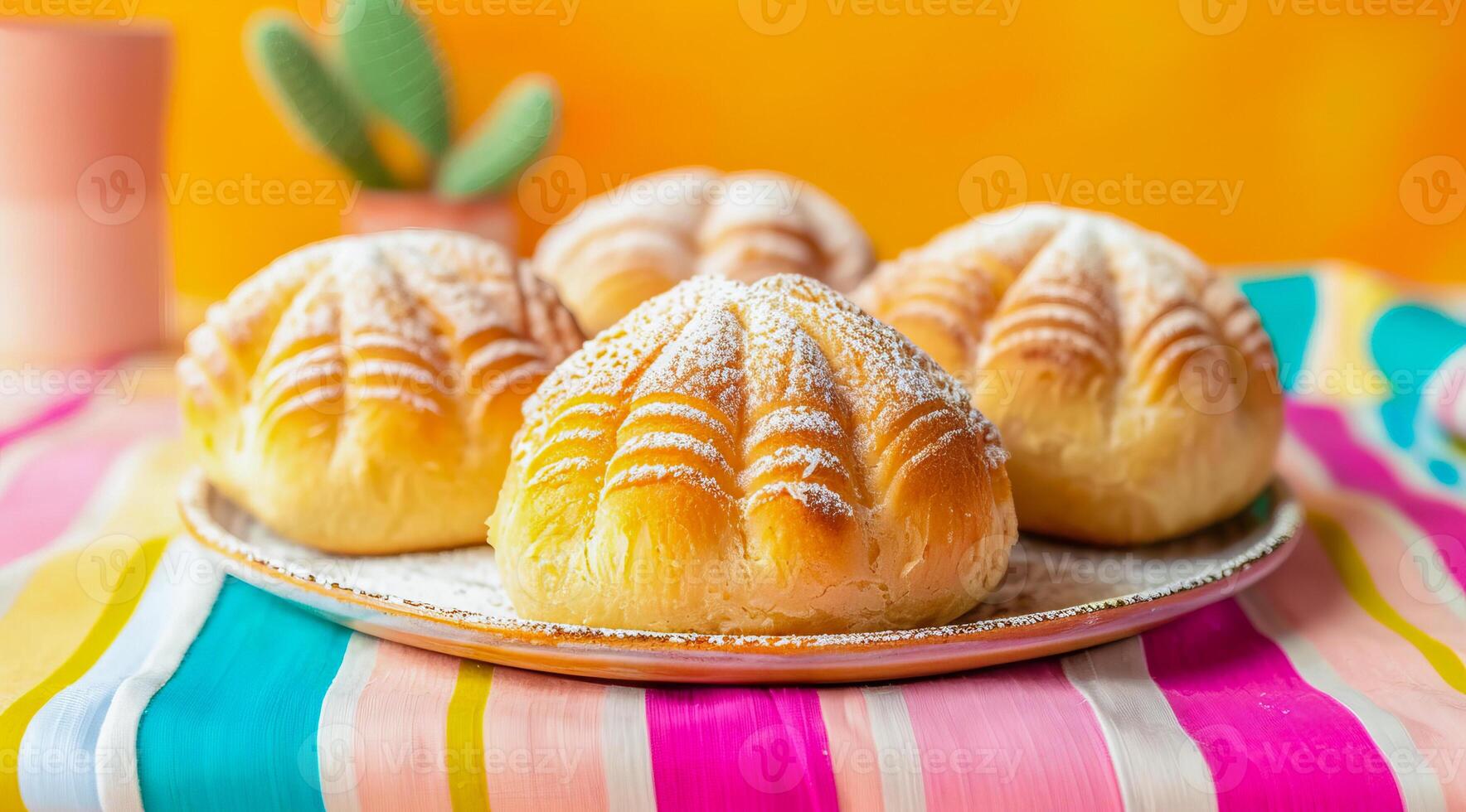 Conchas Sweet Bread. Traditional Mexican desert cuisine made with dough and sweet toppings photo
