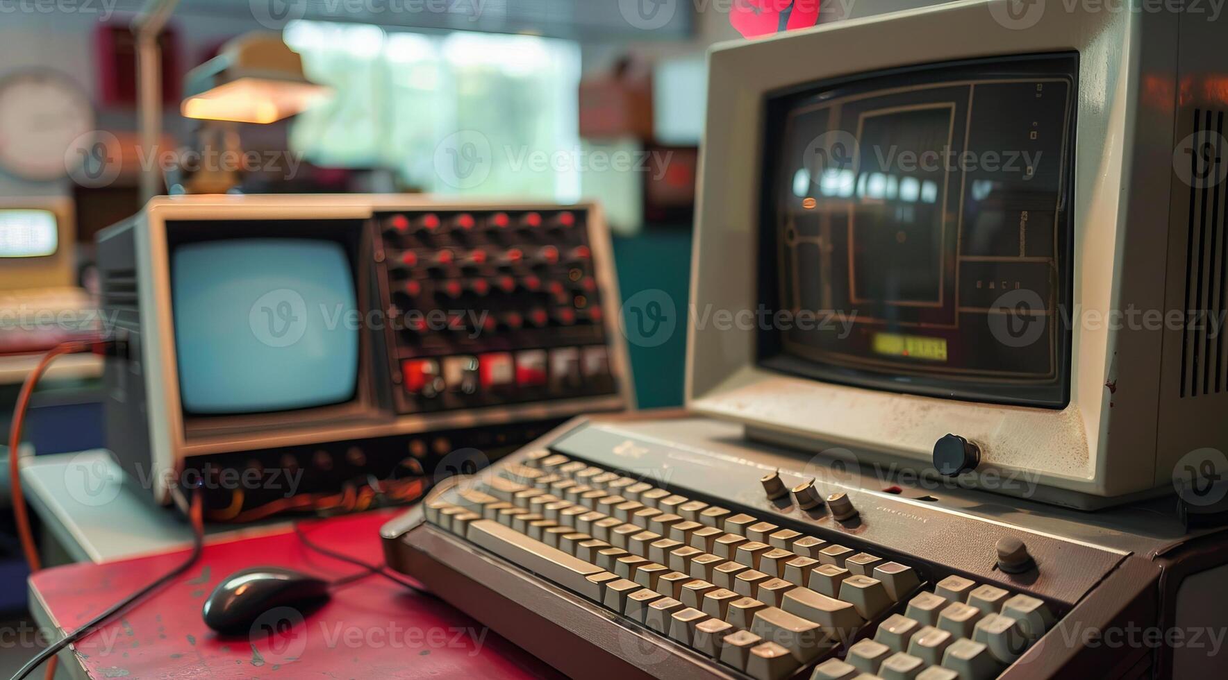 Very old computer keyboard and terminal photo