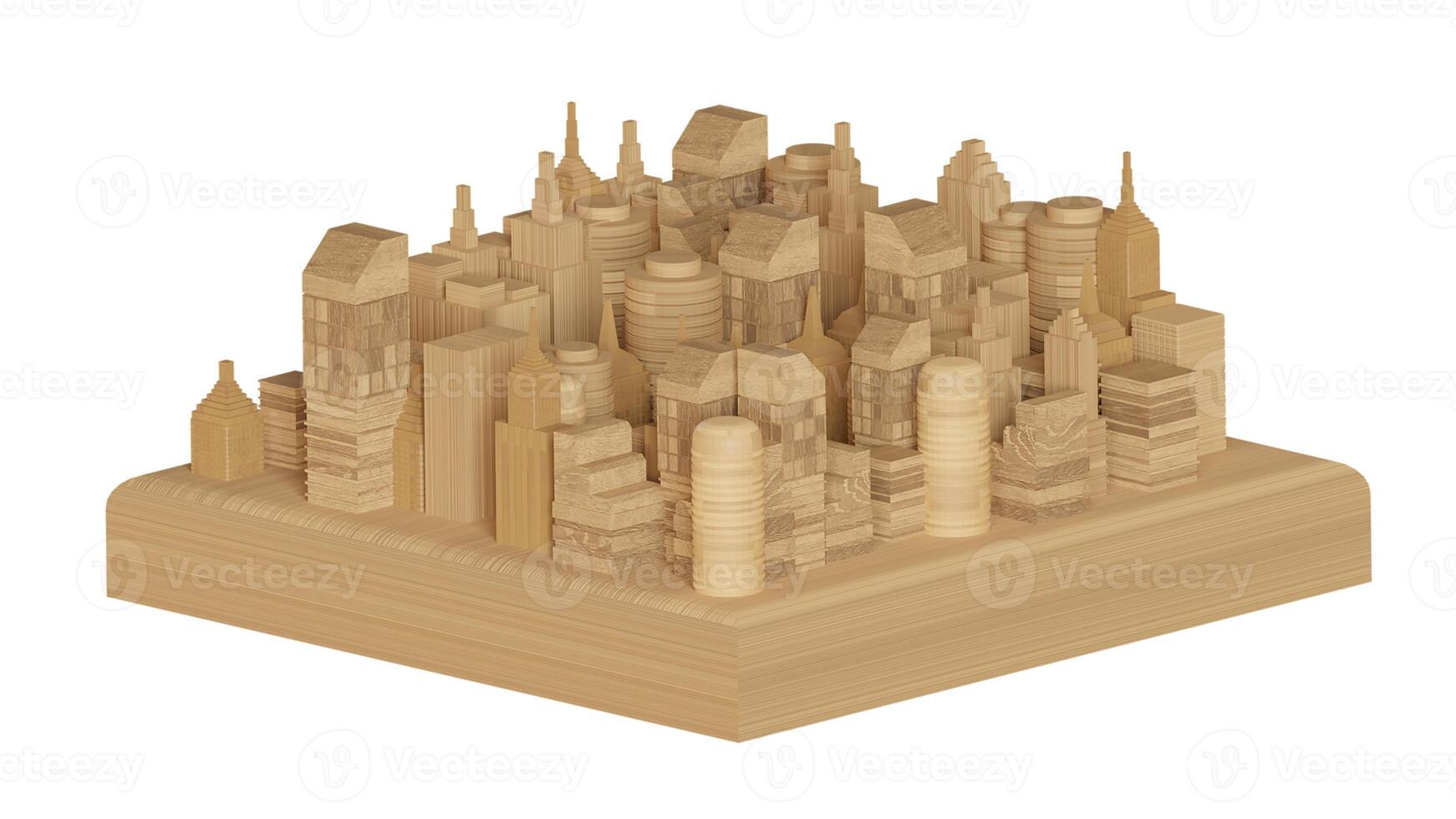 3D render wooden cityscape concept photo