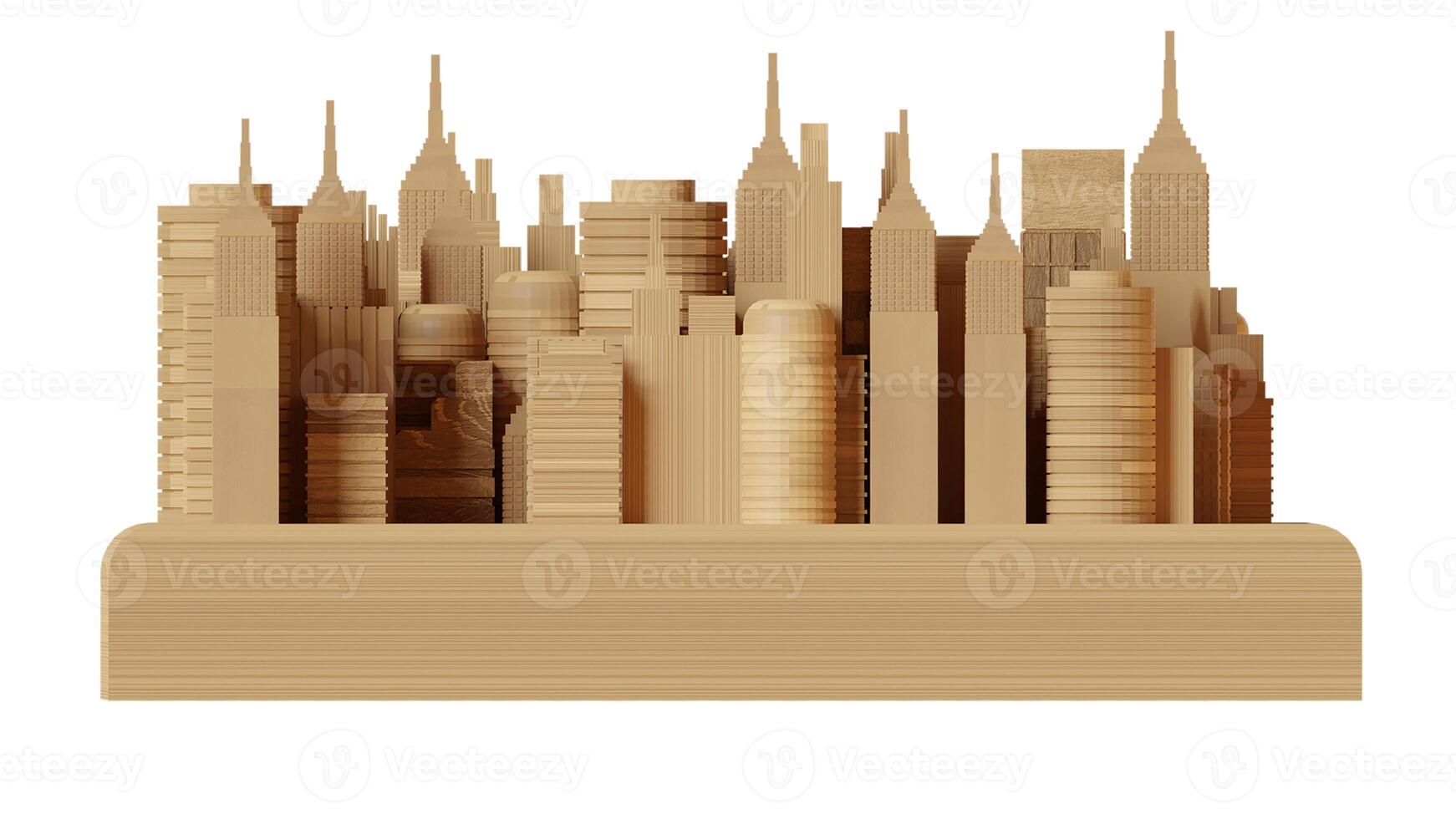 3D render wooden cityscape concept photo