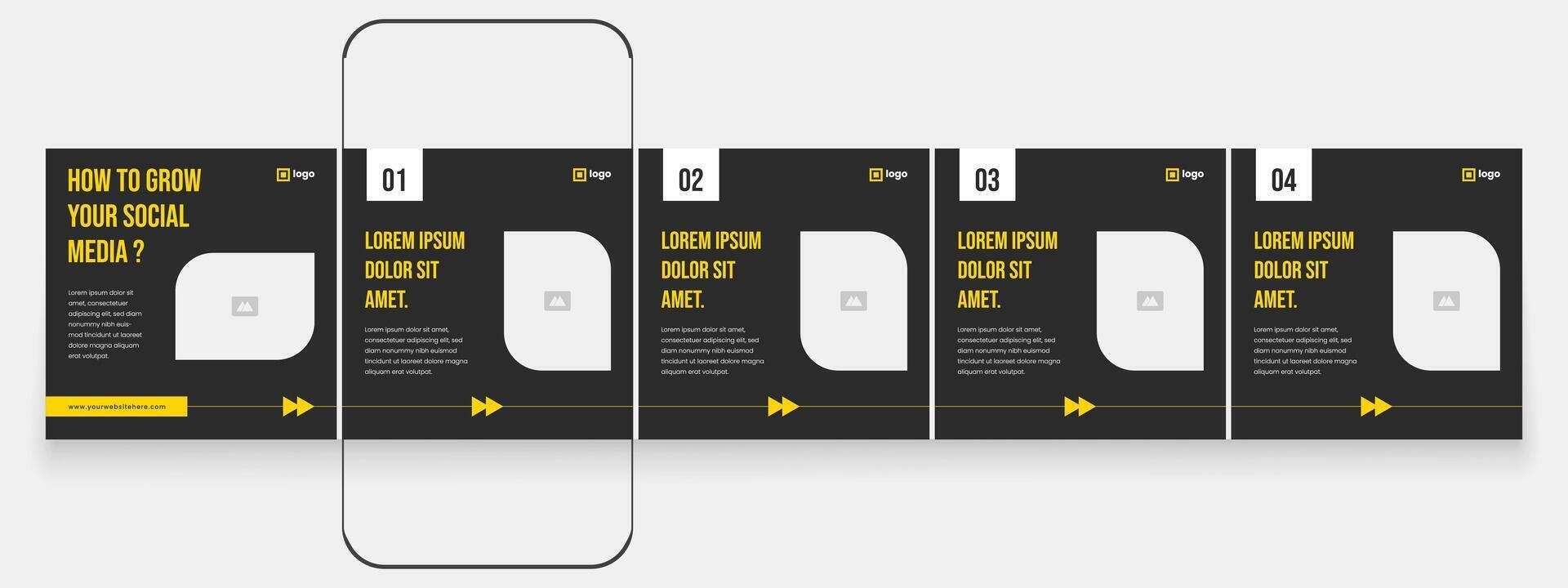 Editable business black carousel post template pack, creative and modern social media carousel template. vector