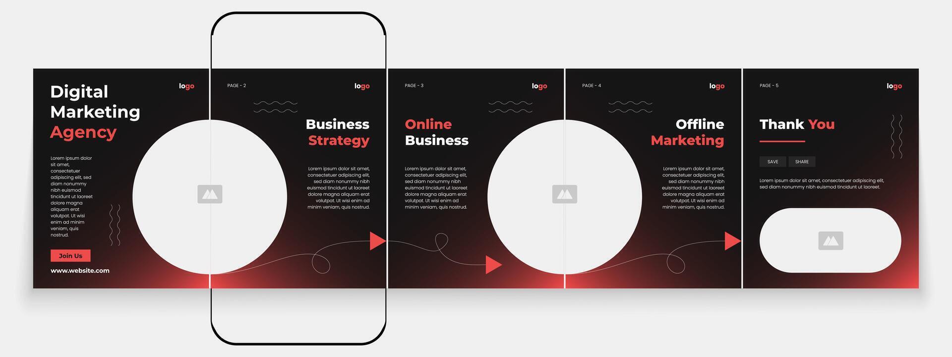 Marketing agency carousel post template pack for social media vector