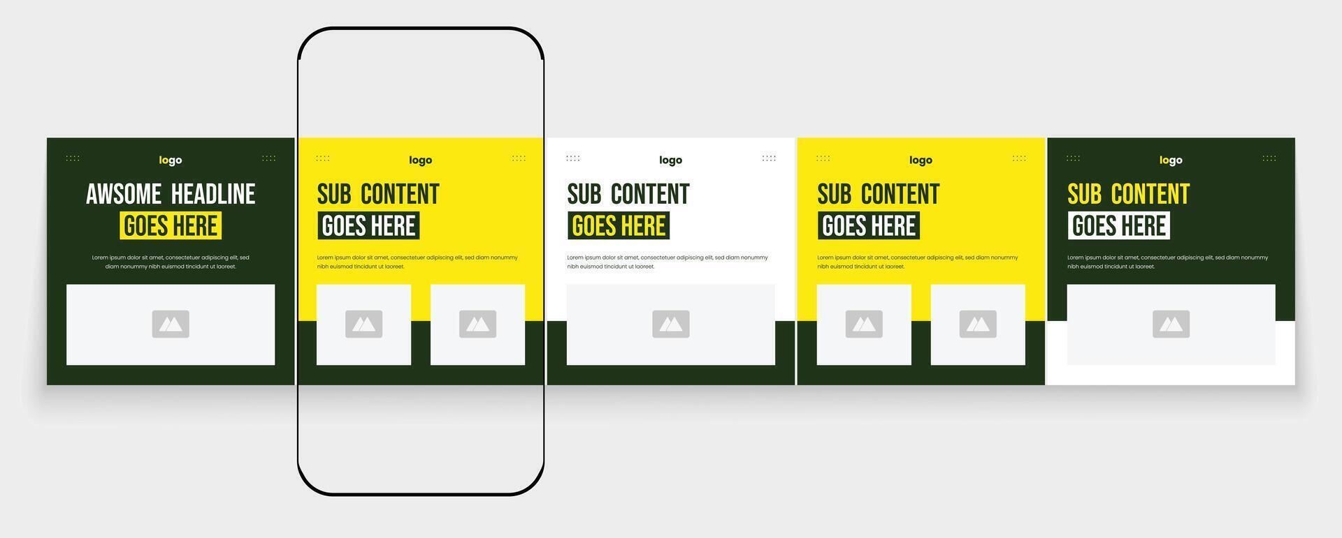 Social media carousel post set. Yellow digital marketing banner design. Marketing carousel post template pack for agency. creative social media post design bundle. Minimal business carousel banner. vector