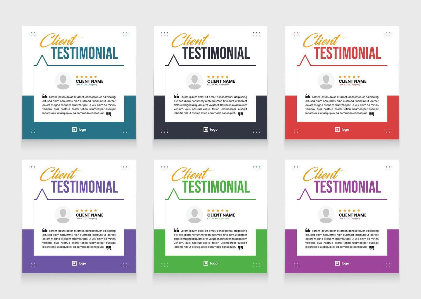 Multicolor client testimonial banner design. customer review social media post template design vector