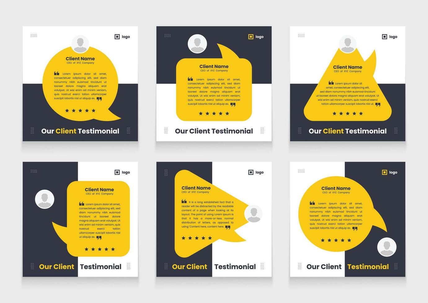 Client feedback social media post bundle carousel template design. Client testimonials design bundle vector