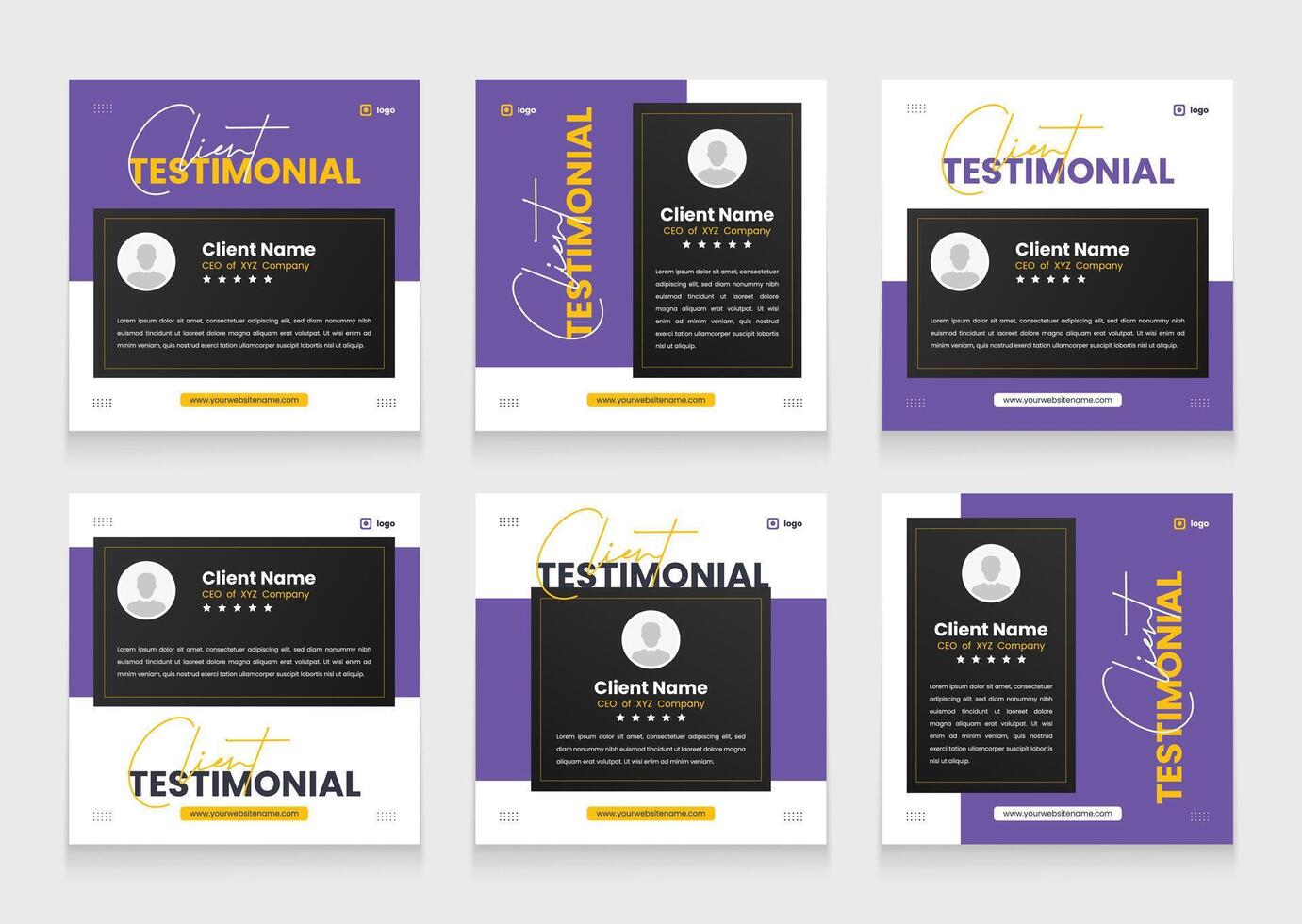 Client testimonial banner set template. Customer review or rating template pack vector